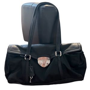 Authentic Prada Black Bag with Silver toned Hardware Leather and Nylon